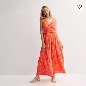 Maison Tara Coral Tiered V-Neck Maxi Dress